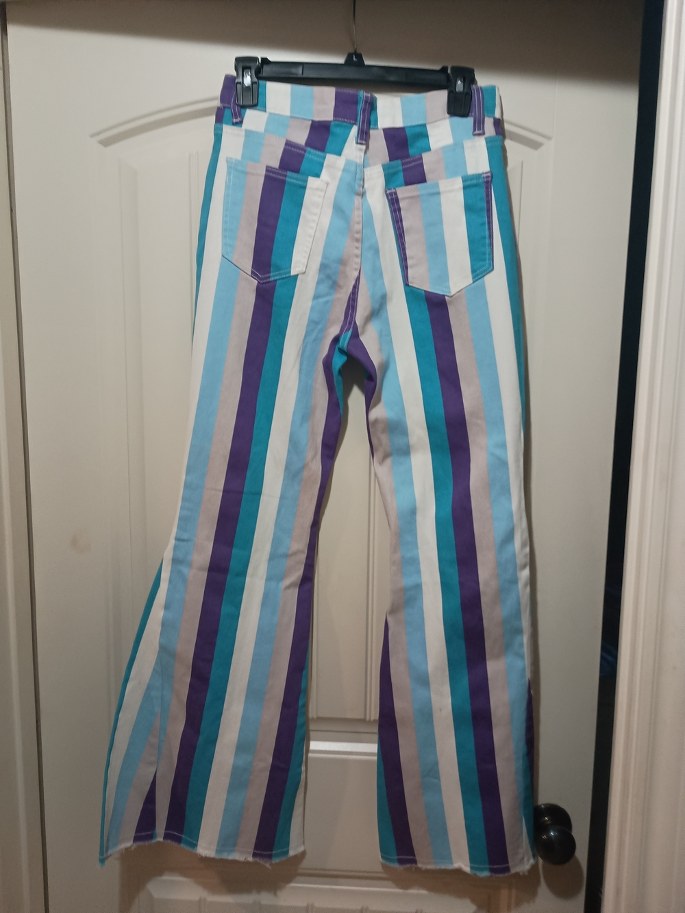 High-Rise Striped Flare Jeans in Teal, Purple & White NWOT